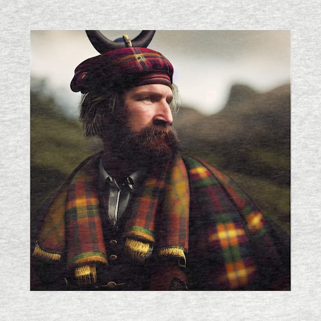 Scottish Highlander in Clan Tartan by Grassroots Green